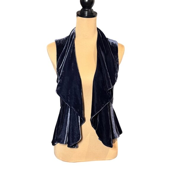 Theory Velvet Draped Vest Sz S Blue Peplum Boho Whimsigoth Witchy Artsy - Picture 3 of 15
